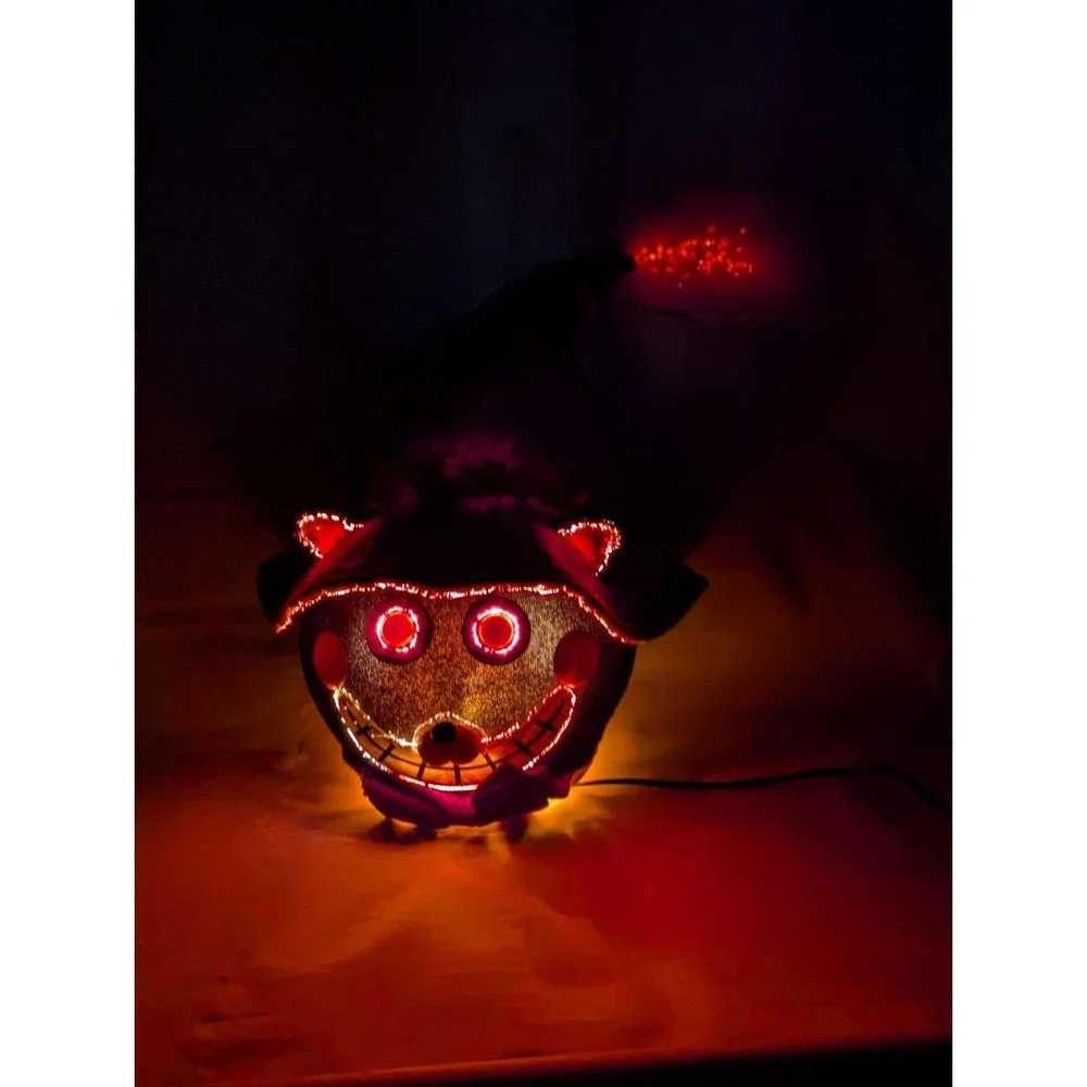 Vtg Gemmy '04 Fiber Optic Haunted Head Black Cat Light Color Change Halloween